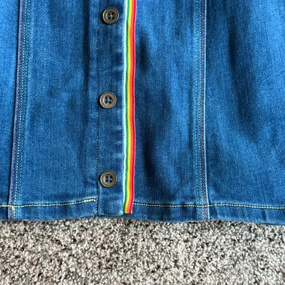 NEW Pilcro Button Front denim strapless dress Rainbow XS $158 RV Anthropologie - Picture 2 of 16